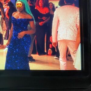 Fashion Nova Sparkling Blue Off-Shoulder Dress